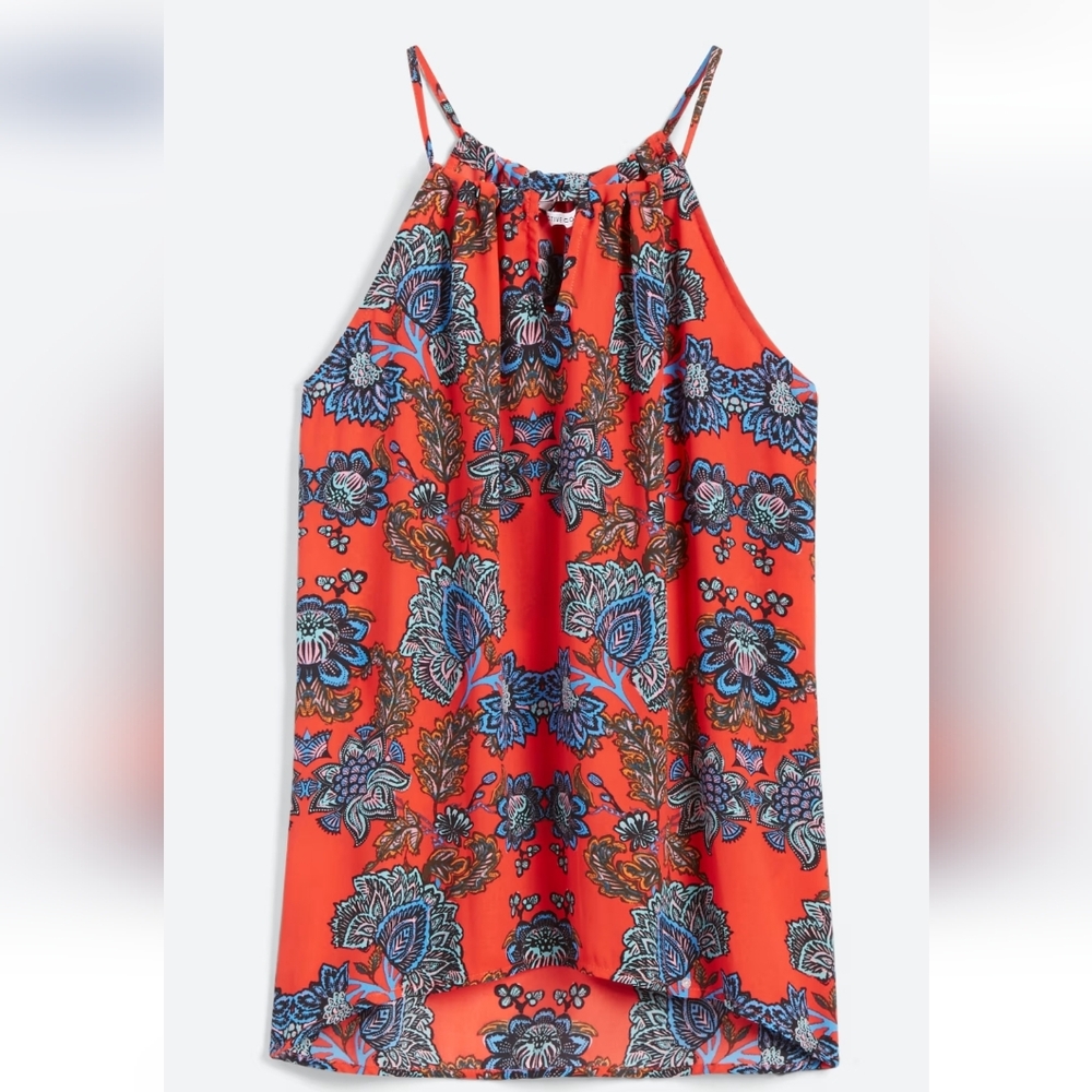 Collective Concepts Orange and Blue Floral Blouse